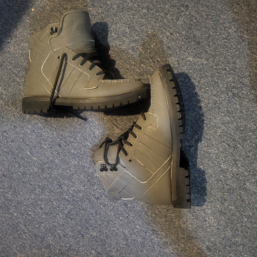 Gray High-Top Boots with Black Soles